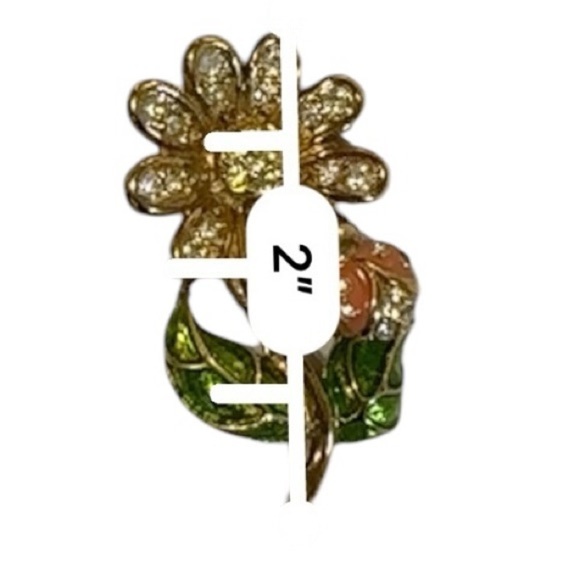 Vintage Enamel Flower Rhinestone Brooch Pin - Daisy With Lady Bug Signed - Picture 6 of 6